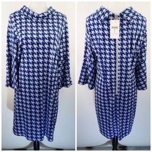 NEW Tyler Boe Houndstooth Dress Large XL Blue Mini